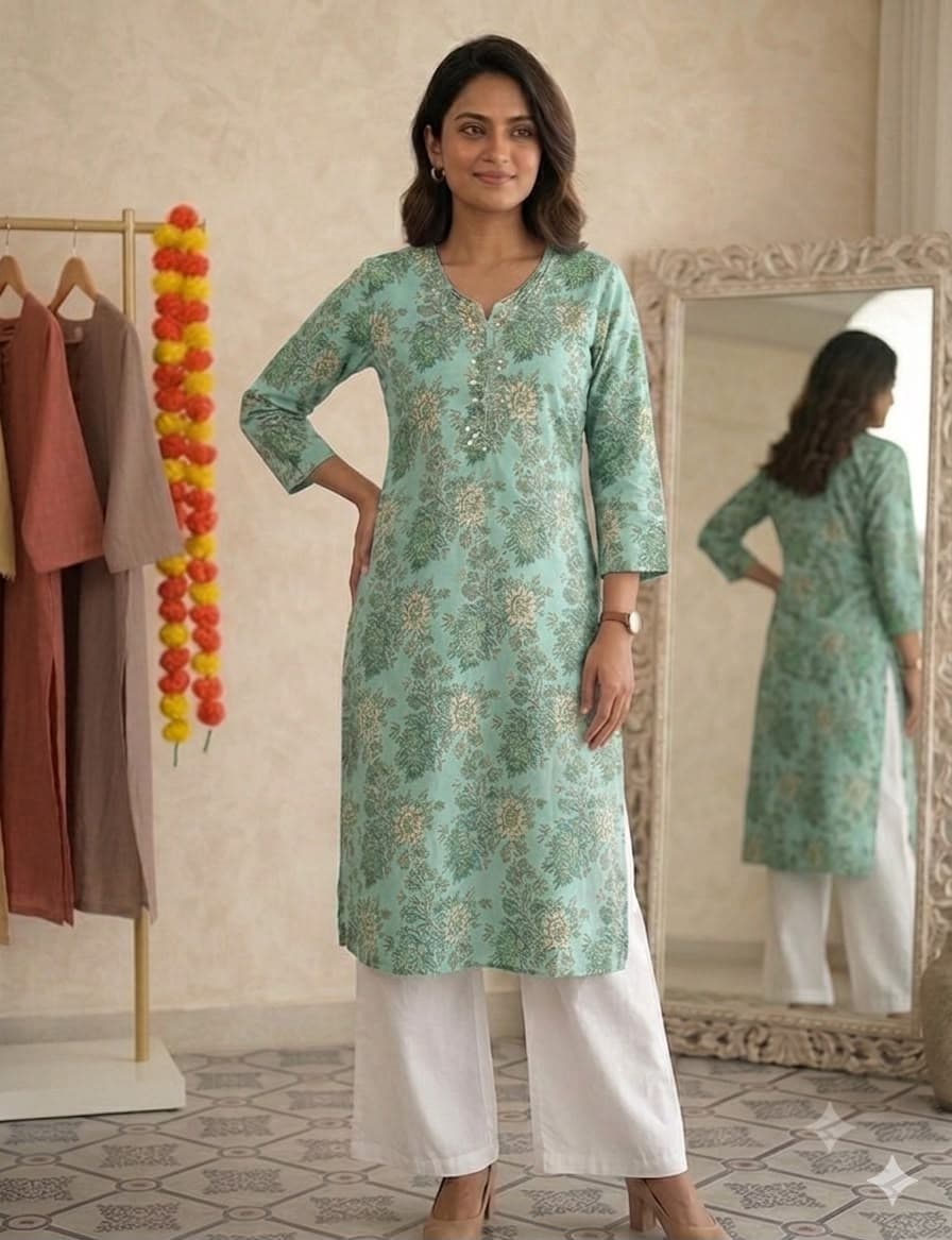 SS collection embroidery long printed kurti